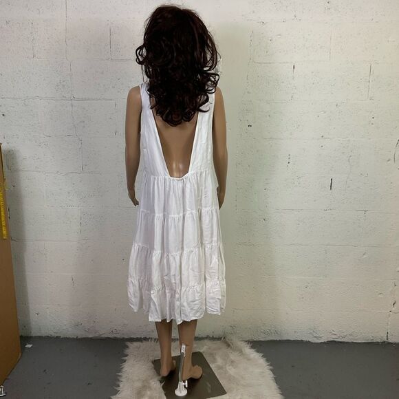 Loft Beach boho white open back linen blend midi dress M - Picture 11 of 12